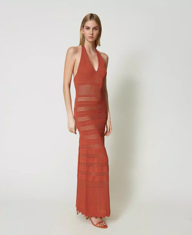 Maxistrickkleid in Spitzenoptik