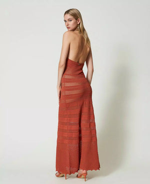 Maxistrickkleid in Spitzenoptik