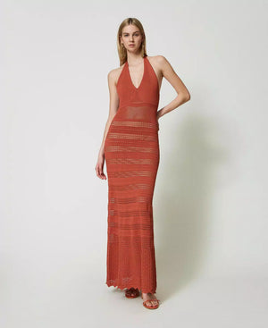 Maxistrickkleid in Spitzenoptik