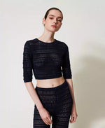 Cropped-Pullover mit Lochmuster