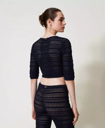 Cropped-Pullover mit Lochmuster