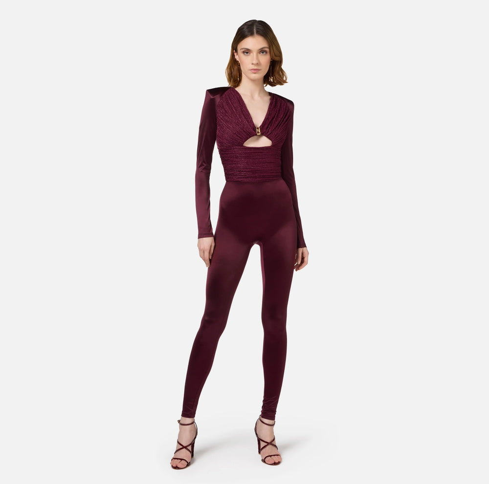 Jumpsuit aus glänzendem Lycra mit Plissee-Einsätzen