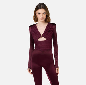 Jumpsuit aus glänzendem Lycra mit Plissee-Einsätzen