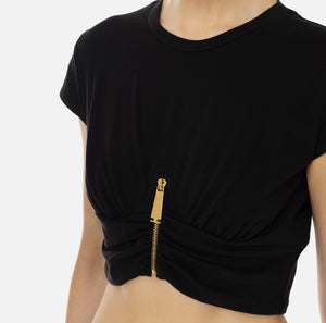 Cropped-T-Shirt aus Jersey mit Reißverschluss