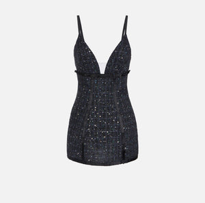 Kleid aus Tweed mit Pailletten und Schleifen