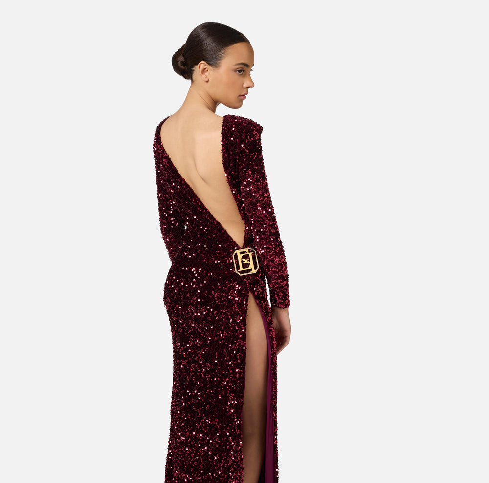 Red Carpet-Kleid aus Chenille mit Pailletten-Stickerei