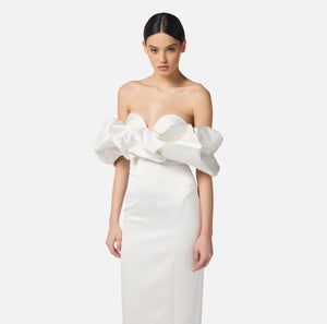 Kleid aus Duchesse mit 3D-Ausschnitt