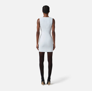 Kleid aus bi-elastischem Gewebe mit Schmuckknöpfen