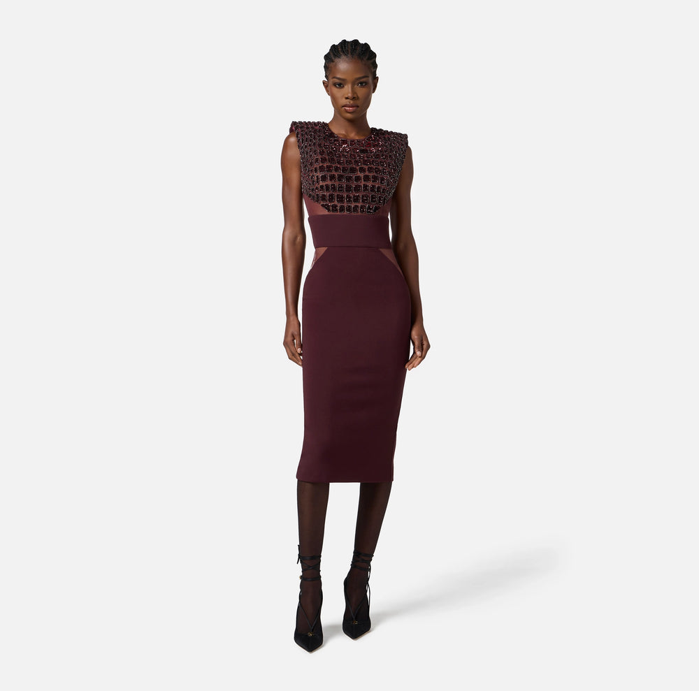 Kleid aus leichtem Crêpe und Tüll mit Kokosnuss-Stickereien
