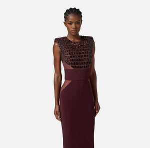 Kleid aus leichtem Crêpe und Tüll mit Kokosnuss-Stickereien