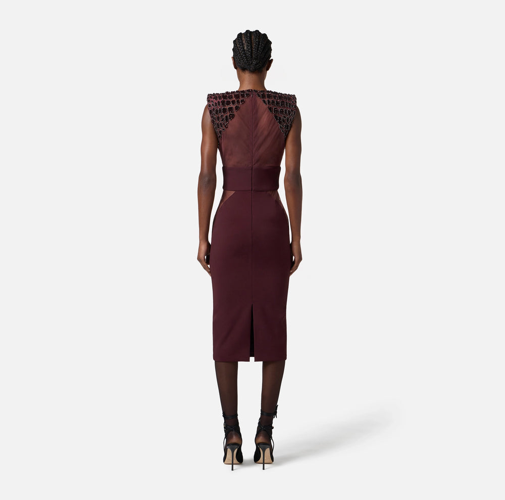 Kleid aus leichtem Crêpe und Tüll mit Kokosnuss-Stickereien
