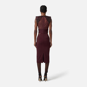 Kleid aus leichtem Crêpe und Tüll mit Kokosnuss-Stickereien