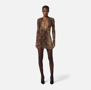 Kleid aus Tüll mit Python-Print und Kette