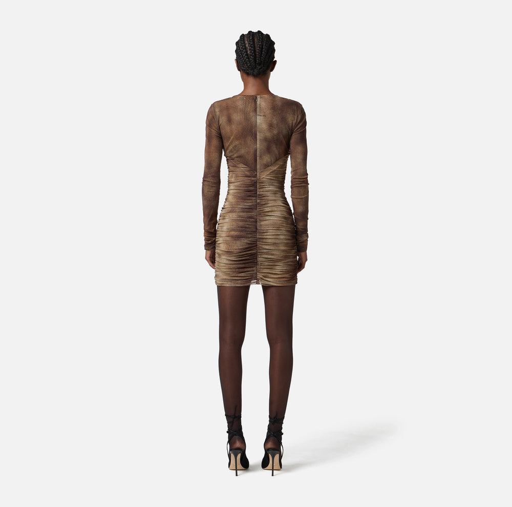 Kleid aus Tüll mit Python-Print und Kette
