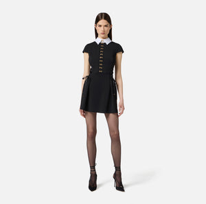 Minikleid aus Satin und Popeline mit Schmuckhäkchen