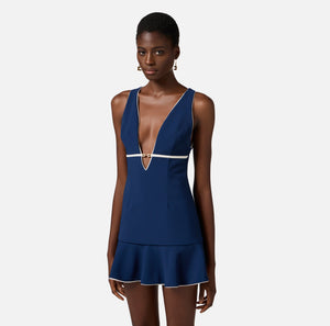 Kleid aus Crêpe mit Piping und Schmuck-Horsebit