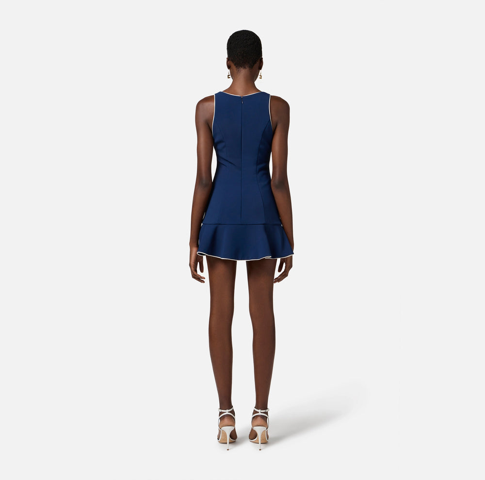 Kleid aus Crêpe mit Piping und Schmuck-Horsebit