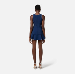 Kleid aus Crêpe mit Piping und Schmuck-Horsebit