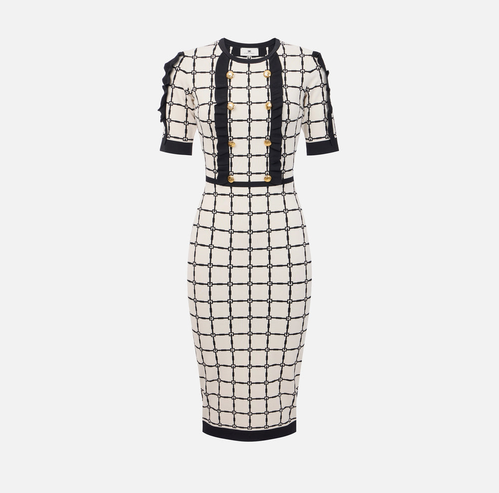 Kleid aus Jacquard mit Logo und Rüschen
