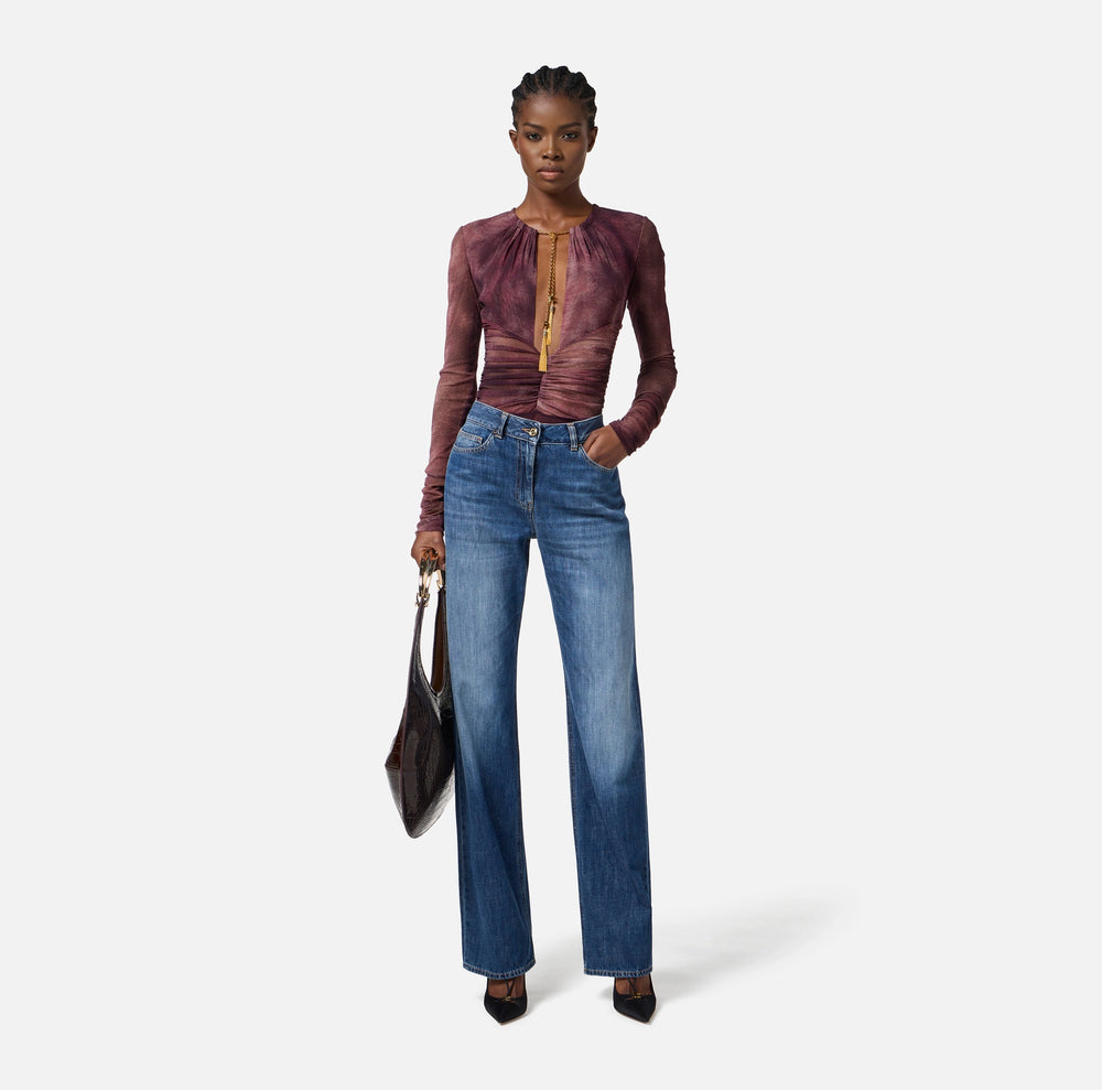 Body in tulle con stampa pitone e collana