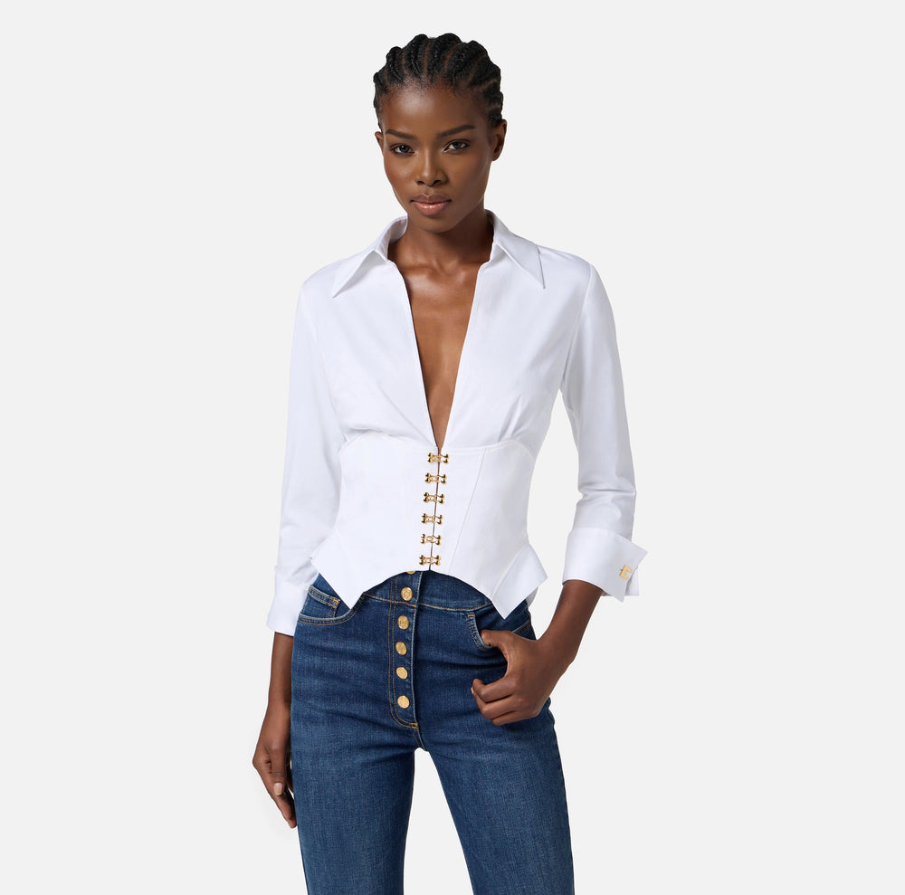 Camicia in cotone stretch con ganci gioiello