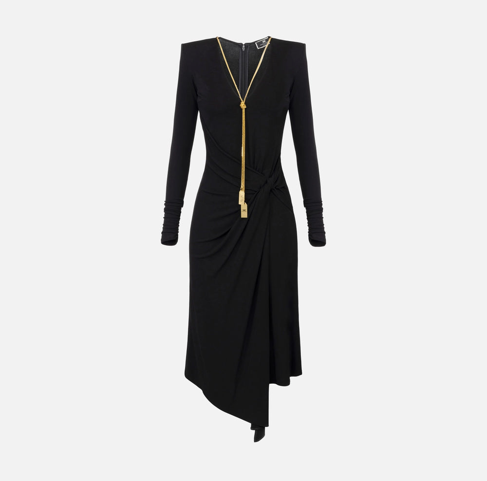 Midi-Kleid aus gerafftem Jersey mit Kette