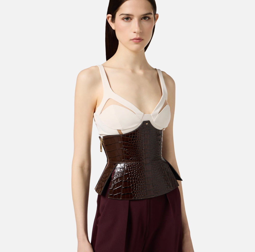 Bustier-Gürtel aus Leder mit Kokosnuss-Print