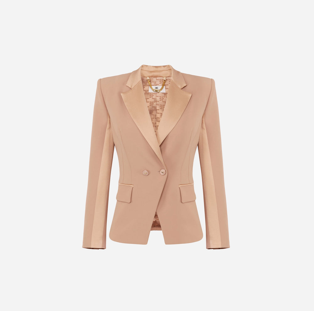 Jacke aus Crêpe mit Revers aus Satin