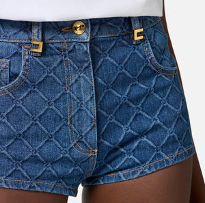 Shorts aus Denim mit Allover-Rautenmuster