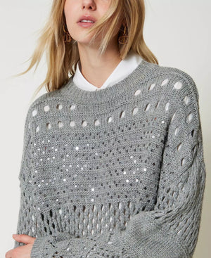 Pullover aus Wollmischung mit Pailletten