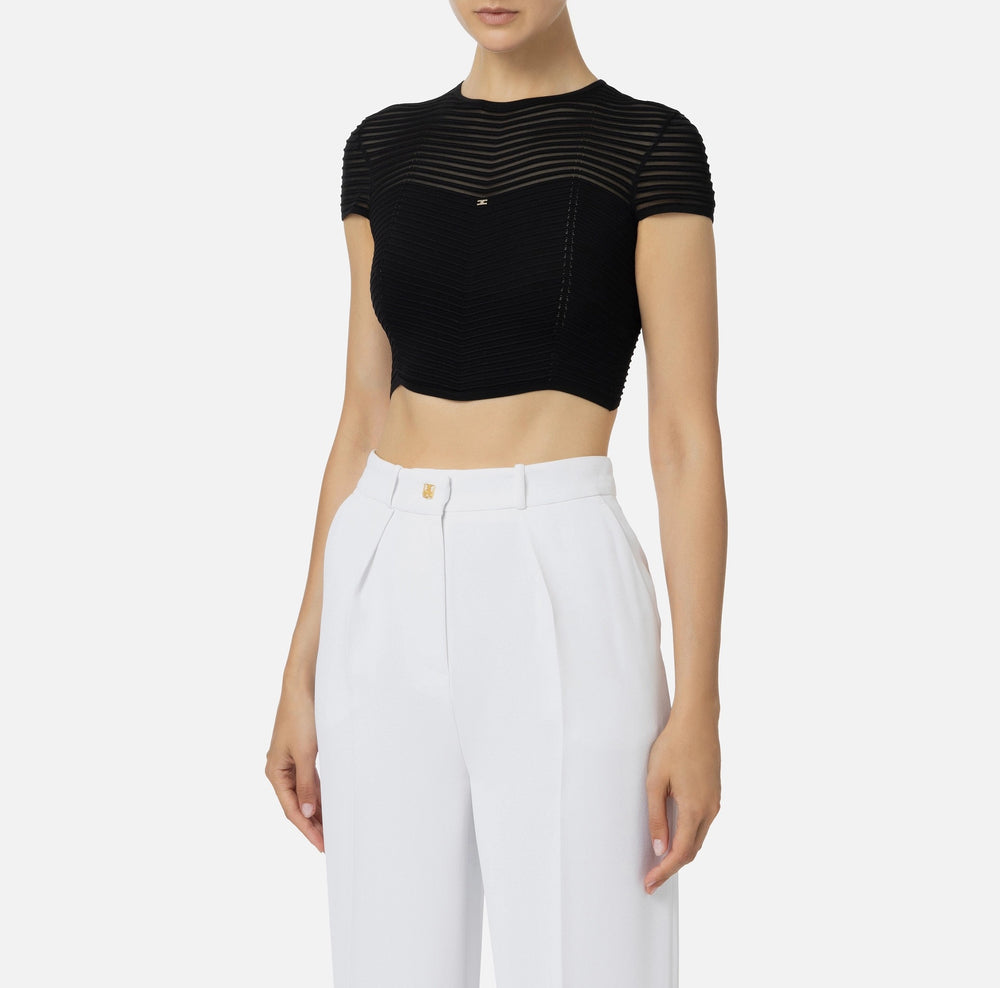 Cropped-Top aus Viskose mit Chevron-Motiv