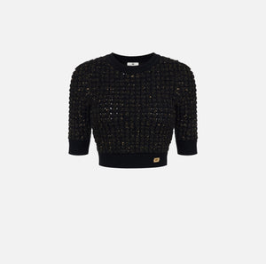 Top aus Bouclé mit Pailletten