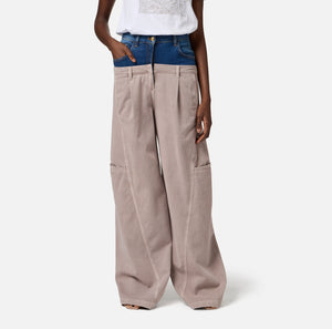 .Cargo-Hose aus Baumwolle mit Schößchen aus Denim