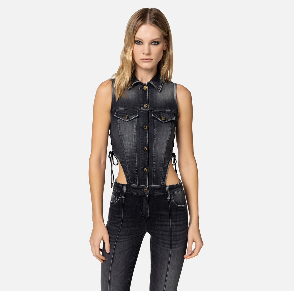 Jumpsuit aus Denim mit Cut-out