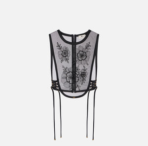 Top aus Organza mit floralen Stickereien