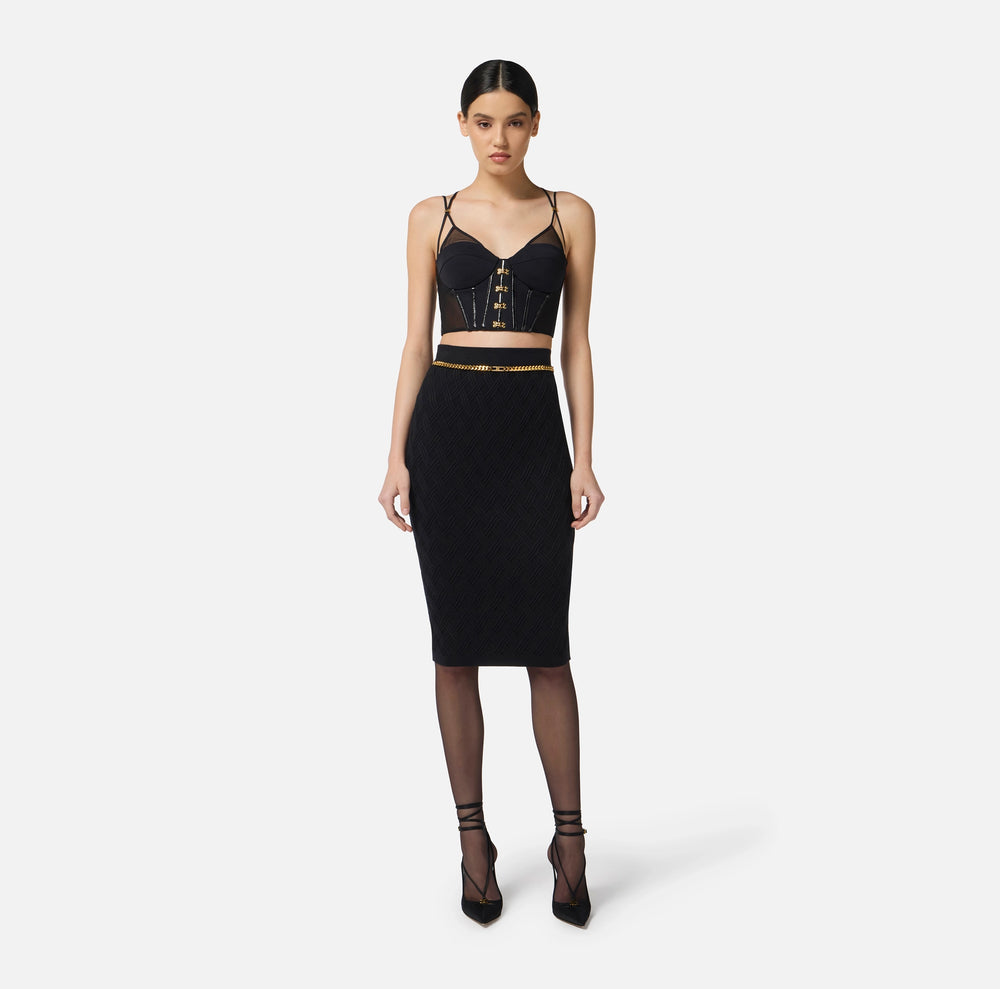 Top in neoprene con dettagli corsetto