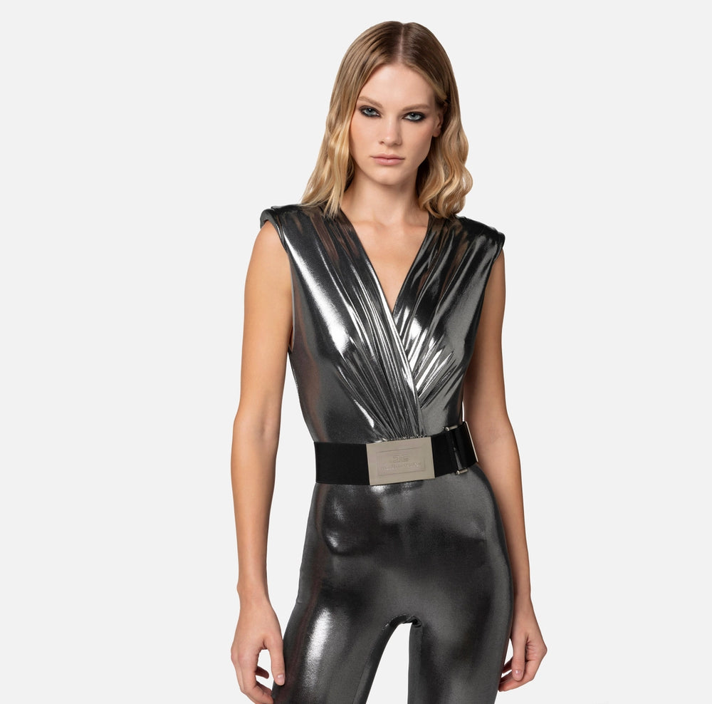 Jumpsuit aus laminiertem Jersey mit Gürtel