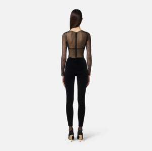 Tuta in tulle e velluto con dettagli in vinile