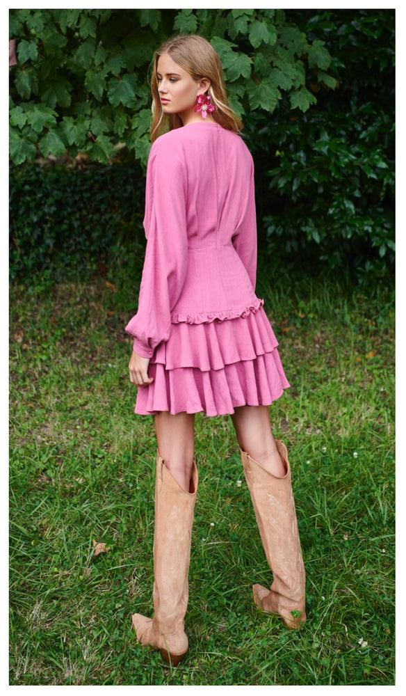 VESTIDO ZAYA BALLOM SLEEVES IN PINK BY FETICHE SUANCES