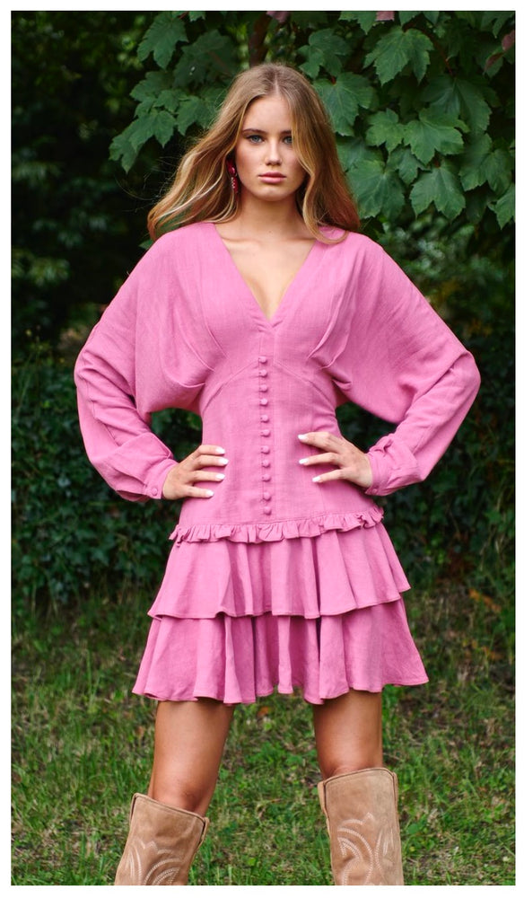 VESTIDO ZAYA BALLOM SLEEVES IN PINK BY FETICHE SUANCES