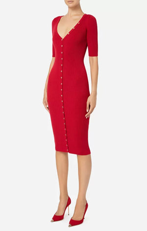 Midi-Kleid mit V-Ausschnitt Red Velvet